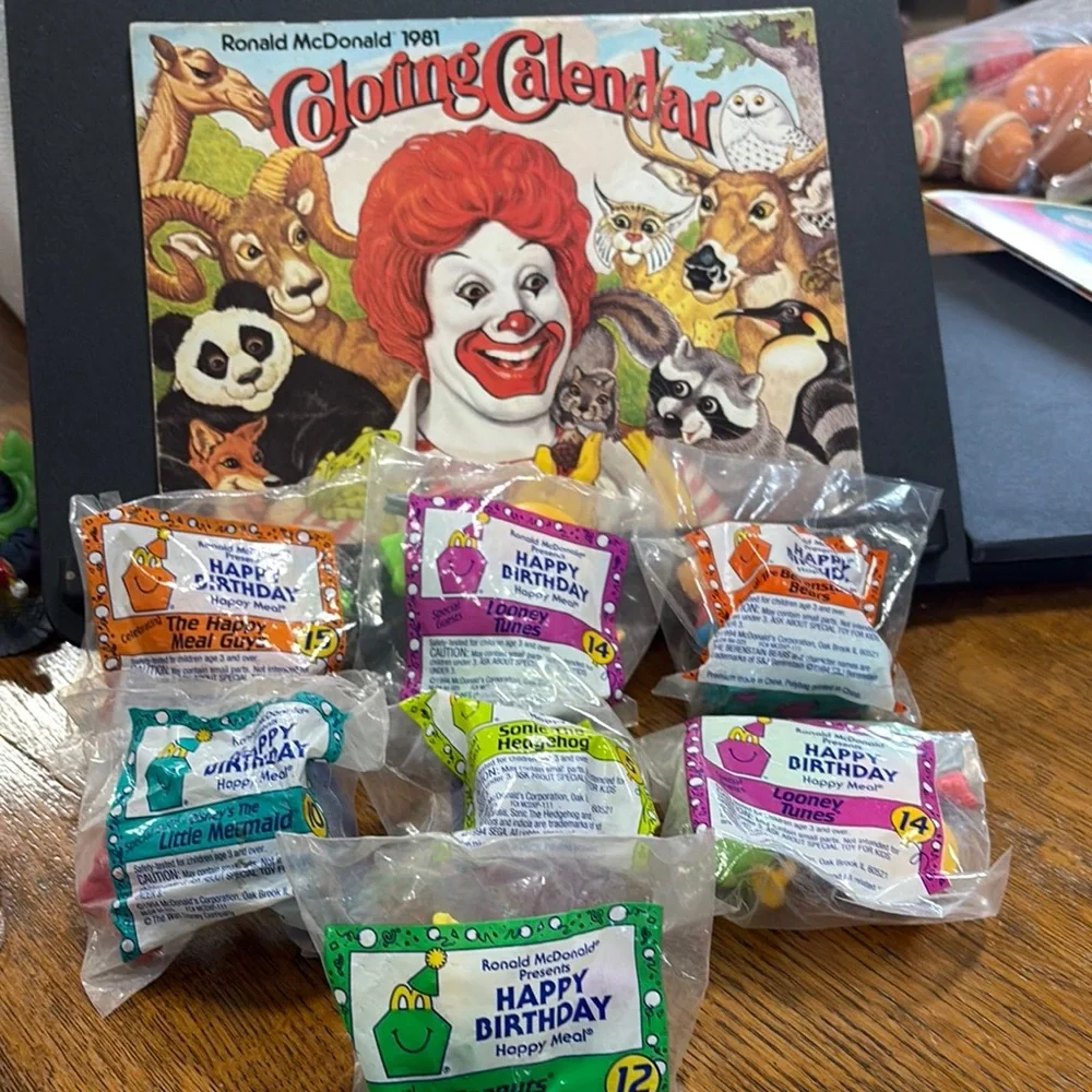 vintage 1981 Ronald McDonald Coloring Calendar and Happy Meal toys Ty